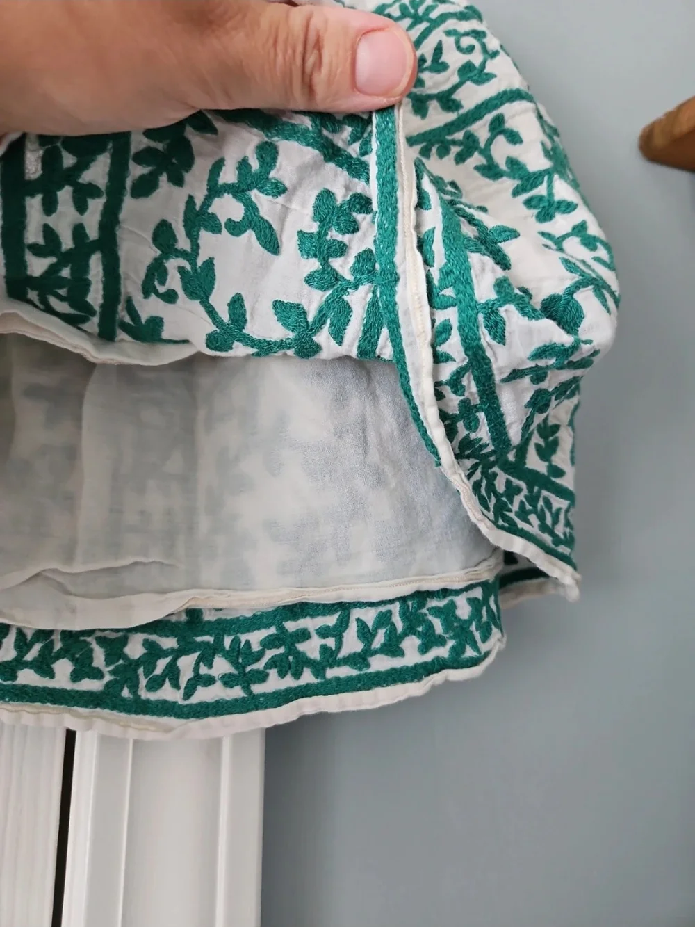 Peek White Skirt with Green Floral Embroidery